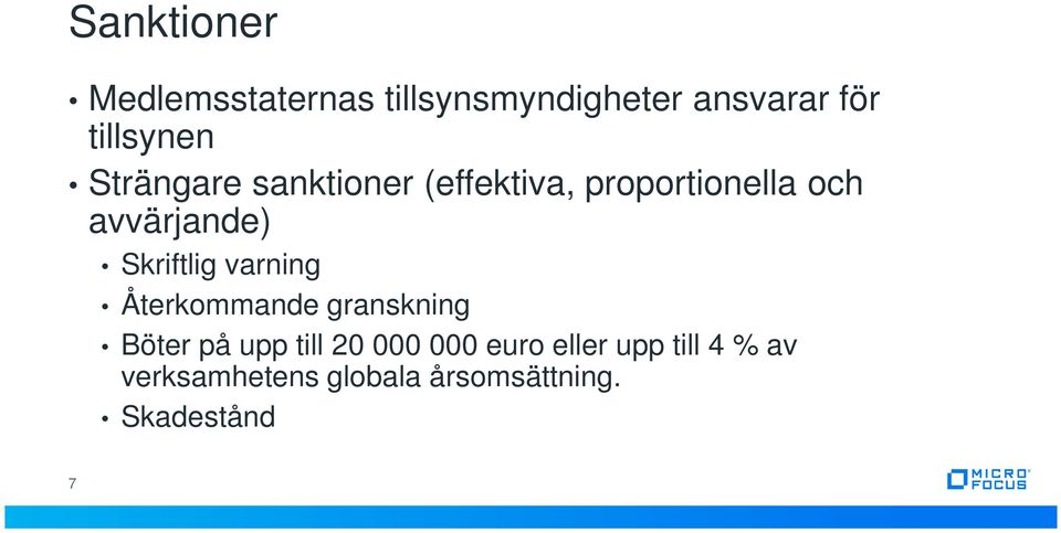 Skriftlig varning Återkommande granskning Böter på upp till 20 000 000