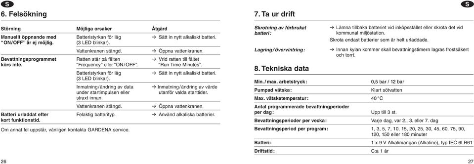 Batteristyrkan för låg v ätt in nytt alkaliskt batteri. (3 LED blinkar). Inmatning/ändring av data v Inmatning/ändring av värde under startimpulsen eller utanför valda starttider. straxt innan.