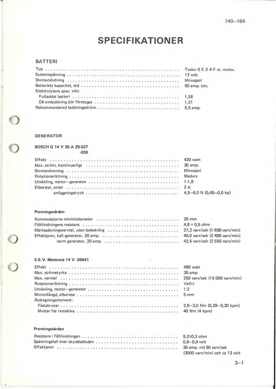 ............................. 5,5 amp. GENERATOR BOSCH G 14 V 30 A 25-027 -036 Effekt Max. ström, kontinuerligt..... Stomanslutning......................... Rotationsriktning.