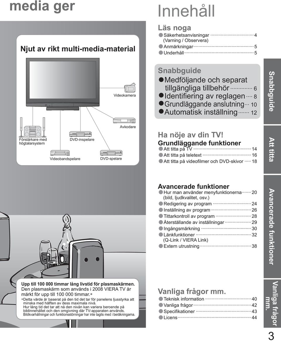 Grundläggande funktioner Att titta på TV 14 Att titta på teletext 16 Att titta på videofi lmer och DVD-skivor 18 Avancerade funktioner Hur man använder menyfunktionerna 2 (bild, ljudkvalitet, osv.