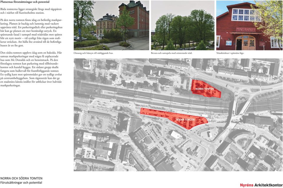 En spännande fasad i samspel med trädridån mot spåren blir ett nytt motiv väl synligt från tågen som trafikerar sträckan. Att hålla lite avstånd till de befintliga husen är en fin gest.