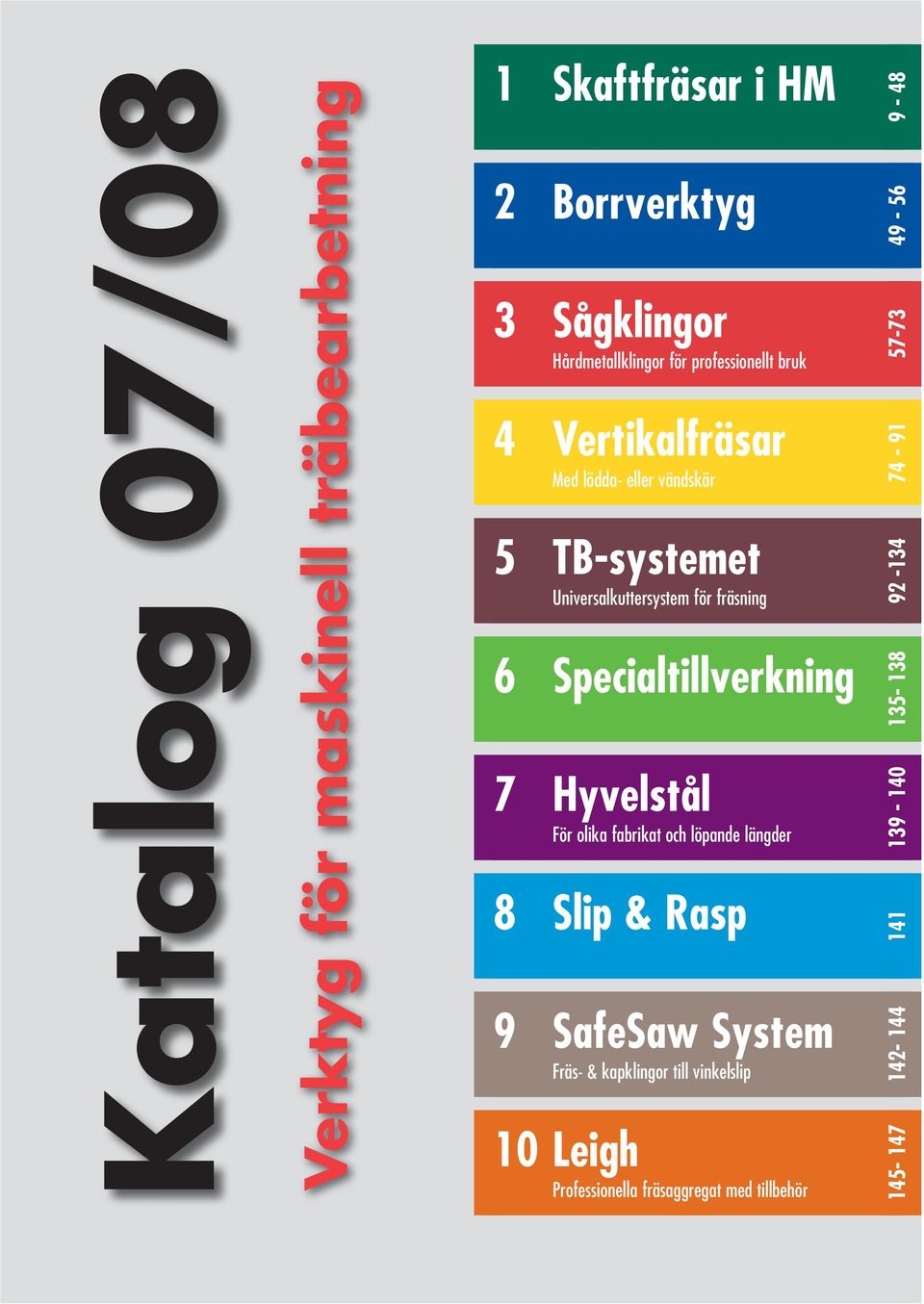 Specialtillverkning 7 Hyvelstål För olika fabrikat och löpande längder 8 Slip & Rasp 9 SafeSaw System Fräs- & kapklingor