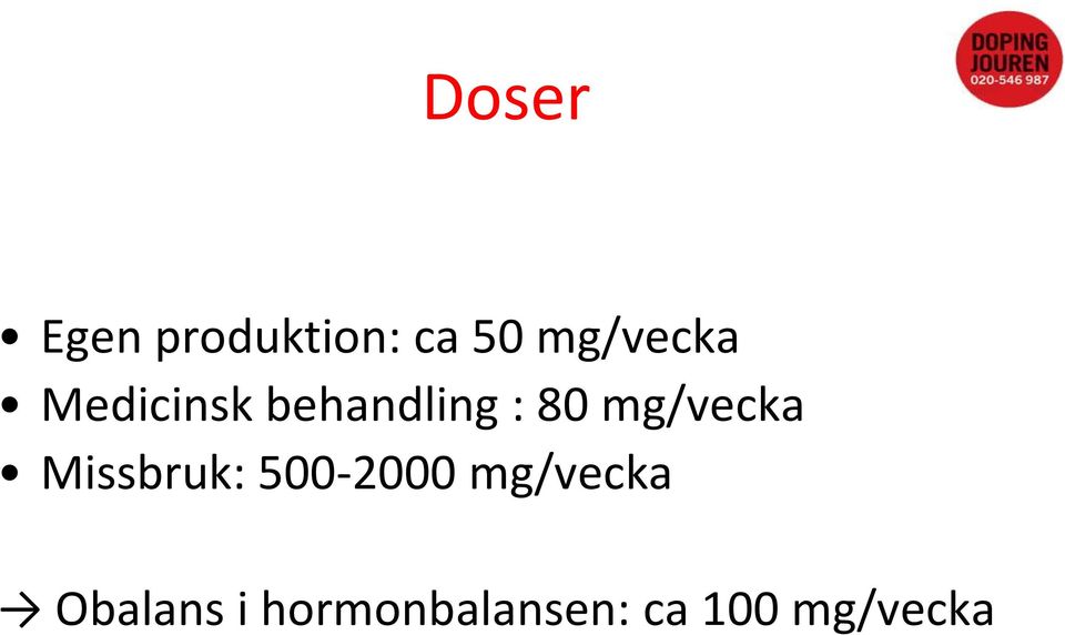 mg/vecka Missbruk: 500-2000