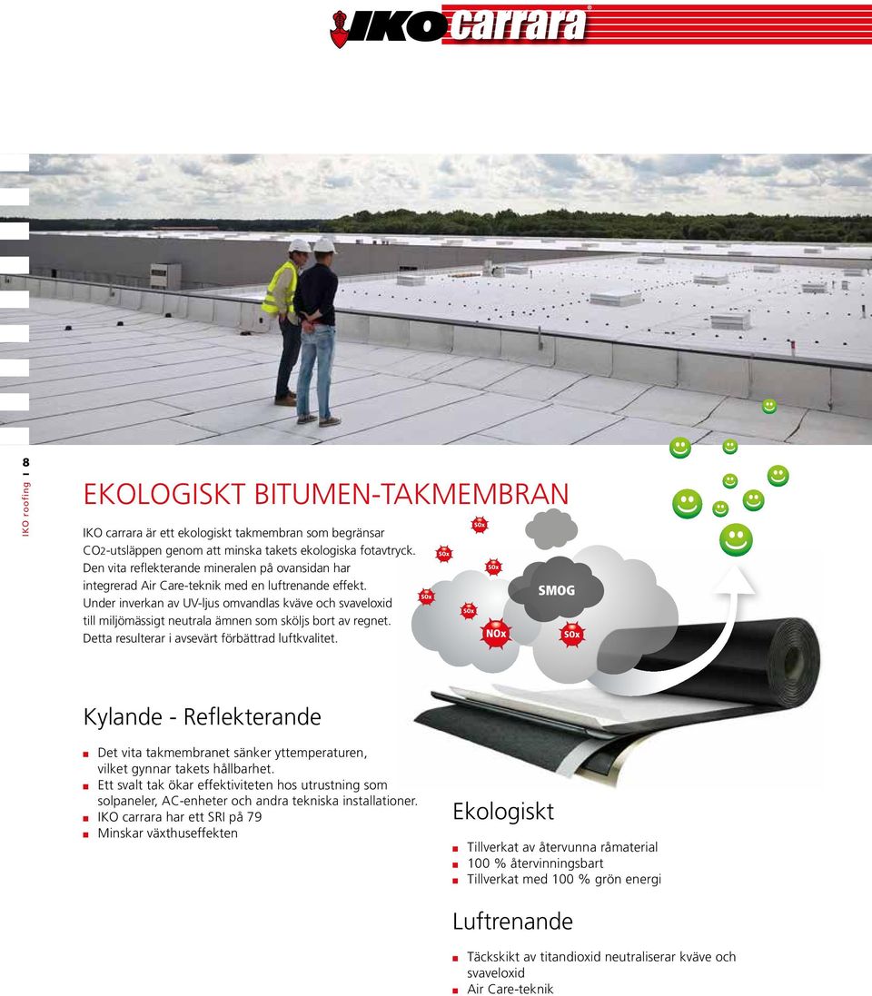 Under inverkan av UV-ljus omvandlas kväve och svaveloxid till miljömässigt neutrala ämnen som sköljs bort av regnet. Detta resulterar i avsevärt förbättrad luftkvalitet.
