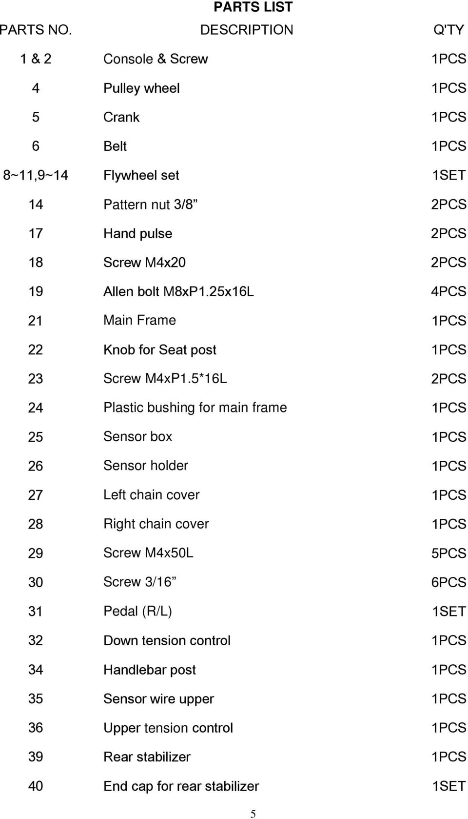 Screw M4x20 2PCS 19 Allen bolt M8xP1.25x16L 4PCS 21 Main Frame 1PCS 22 Knob for Seat post 1PCS 23 Screw M4xP1.