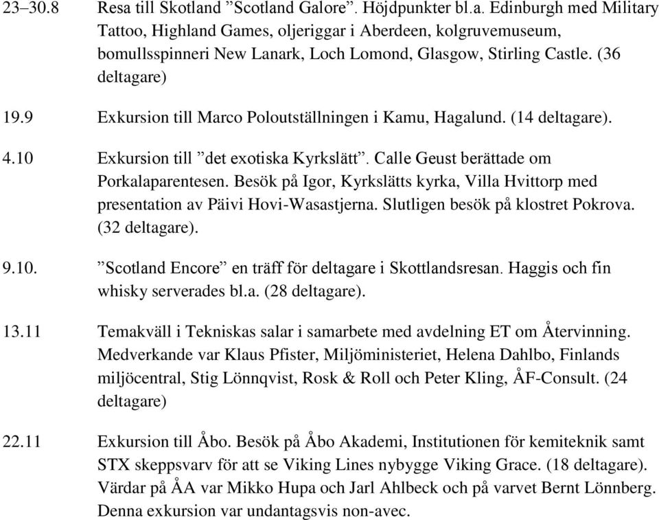 Besök på Igor, Kyrkslätts kyrka, Villa Hvittorp med presentation av Päivi Hovi-Wasastjerna. Slutligen besök på klostret Pokrova. (32 deltagare). 9.10.