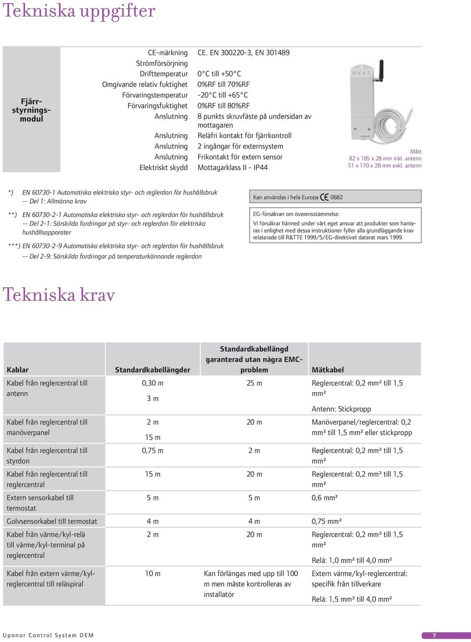 8 punkts skruvfäste på undersidan av mottagaren Anslutning Reläfri kontakt för fjärrkontroll Anslutning 2 ingångar för externsystem Anslutning Frikontakt för extern sensor Elektriskt skydd