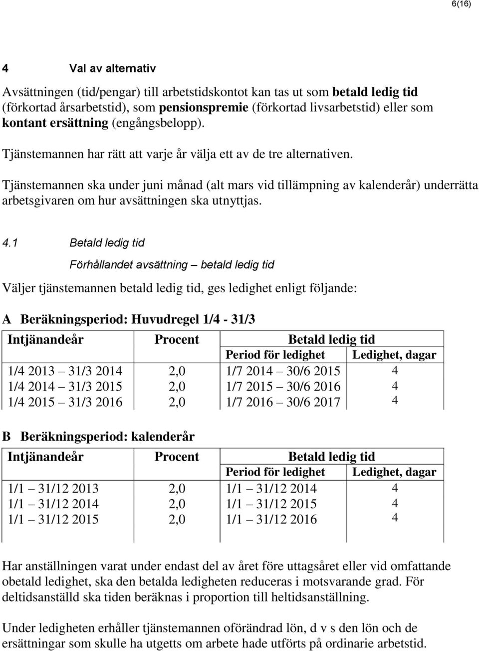 Tjänstemannen ska under juni månad (alt mars vid tillämpning av kalenderår) underrätta arbetsgivaren om hur avsättningen ska utnyttjas. 4.