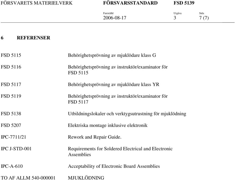 Behörighetsprövning av instruktör/examinator för FSD 5117 Utbildningslokaler och verktygsutrustning för mjuklödning Elektriska montage inklusive