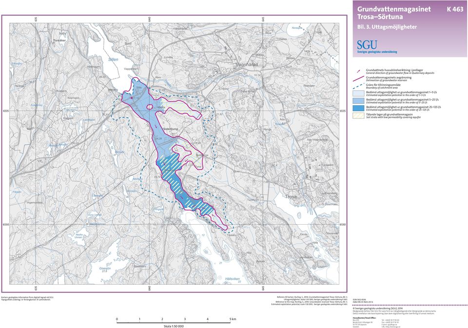 Gräns för tillrinningsområde Boundary of catchment area Bedömd uttagsmöjlighet ur grundvattenmagasinet 1 5 l/s Estimated exploitation potential in the order of 1 5 l/s Bedömd uttagsmöjlighet ur