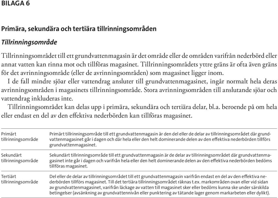 I de fall mindre sjöar eller vattendrag ansluter till grundvattenmagasinet, ingår normalt hela deras avrinningsområden i magasinets tillrinningsområde.