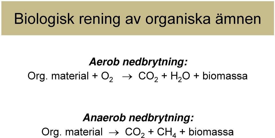 material + O 2 CO 2 + H 2 O + biomassa