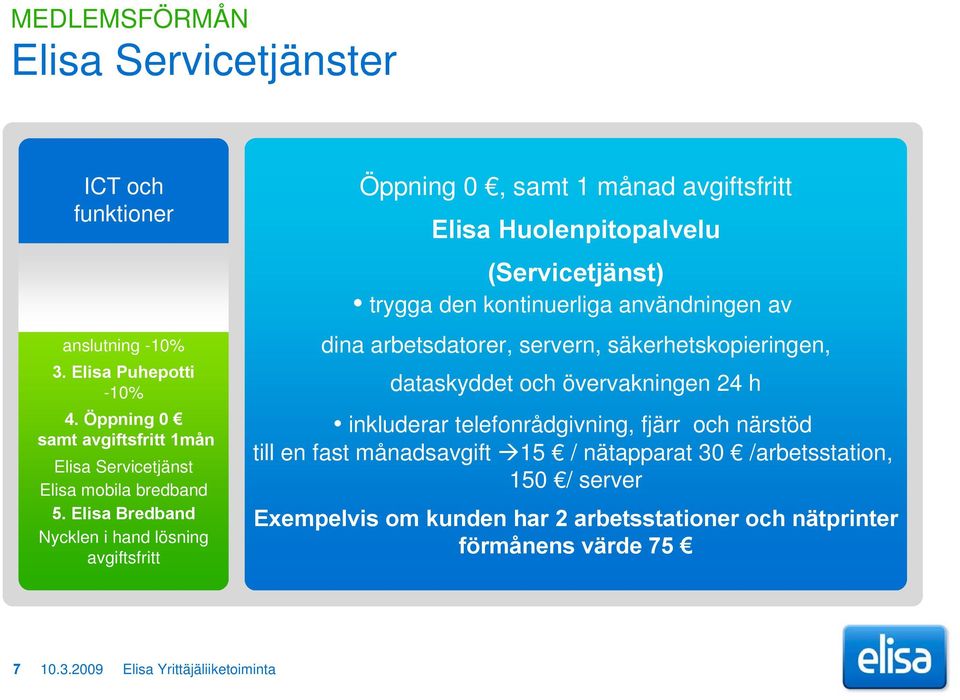 Elisa Bredband Nycklen i hand lösning Öppning 0, samt 1 månad Elisa Huolenpitopalvelu (Servicetjänst) trygga den kontinuerliga användningen av dina