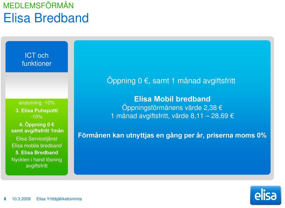 Elisa Bredband Nycklen i hand lösning Öppning 0, samt 1 månad Elisa Mobil bredband Öppningsförmånens