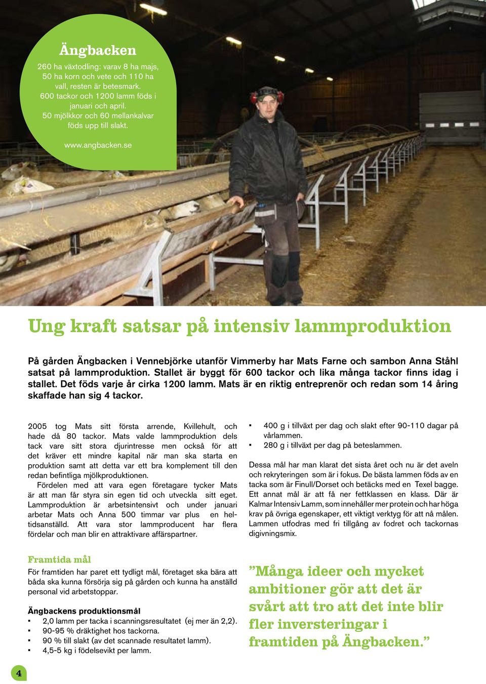 se Ung kraft satsar på intensiv lammproduktion På gården Ängbacken i Vennebjörke utanför Vimmerby har Mats Farne och sambon Anna Ståhl satsat på lammproduktion.