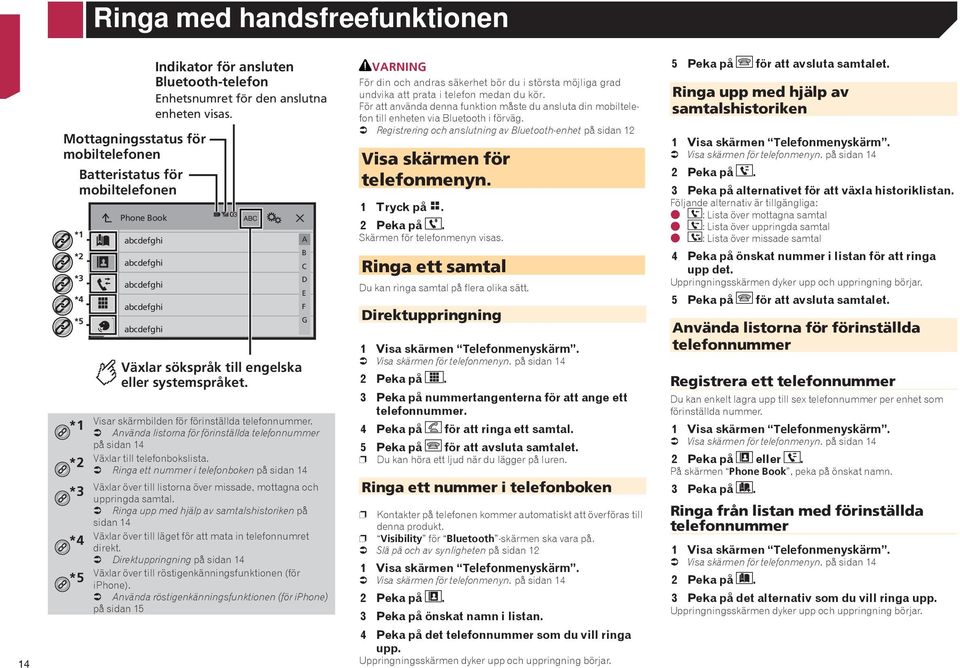 Använda listorna för förinställda telefonnummer på sidan 14 Växlar till telefonbokslista.