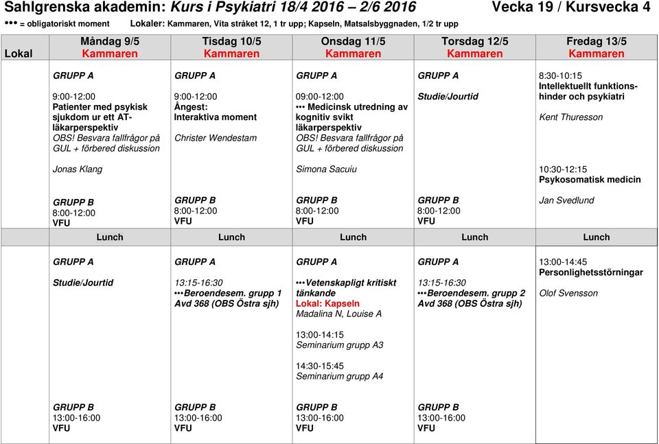 svikt läkarperspektiv 8:30-10:15 Intellektuellt funktionshinder och psykiatri Kent Thuresson Jonas Klang Simona Sacuiu 10:30-12:15 Psykosomatisk medicin Jan Svedlund Lunch Lunch Lunch