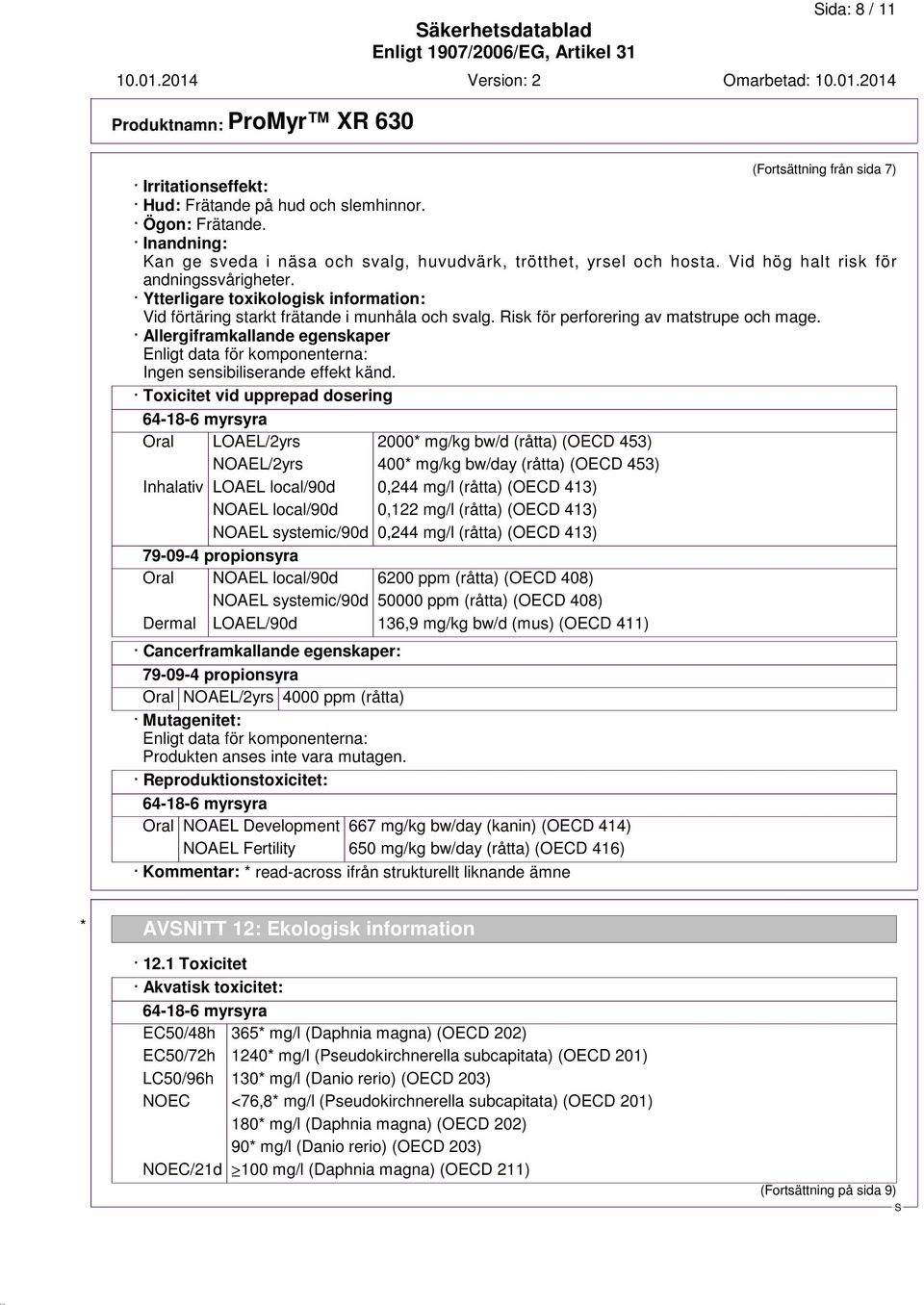Ytterligare toxikologisk information: Vid förtäring starkt frätande i munhåla och svalg. Risk för perforering av matstrupe och mage.