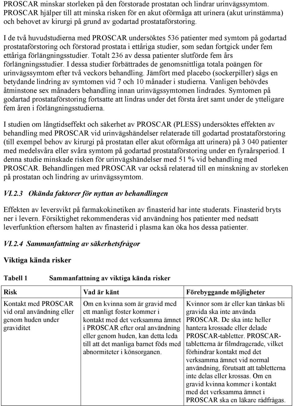 I de två huvudstudierna med PROSCAR undersöktes 536 patienter med symtom på godartad prostataförstoring och förstorad prostata i ettåriga studier, som sedan fortgick under fem ettåriga