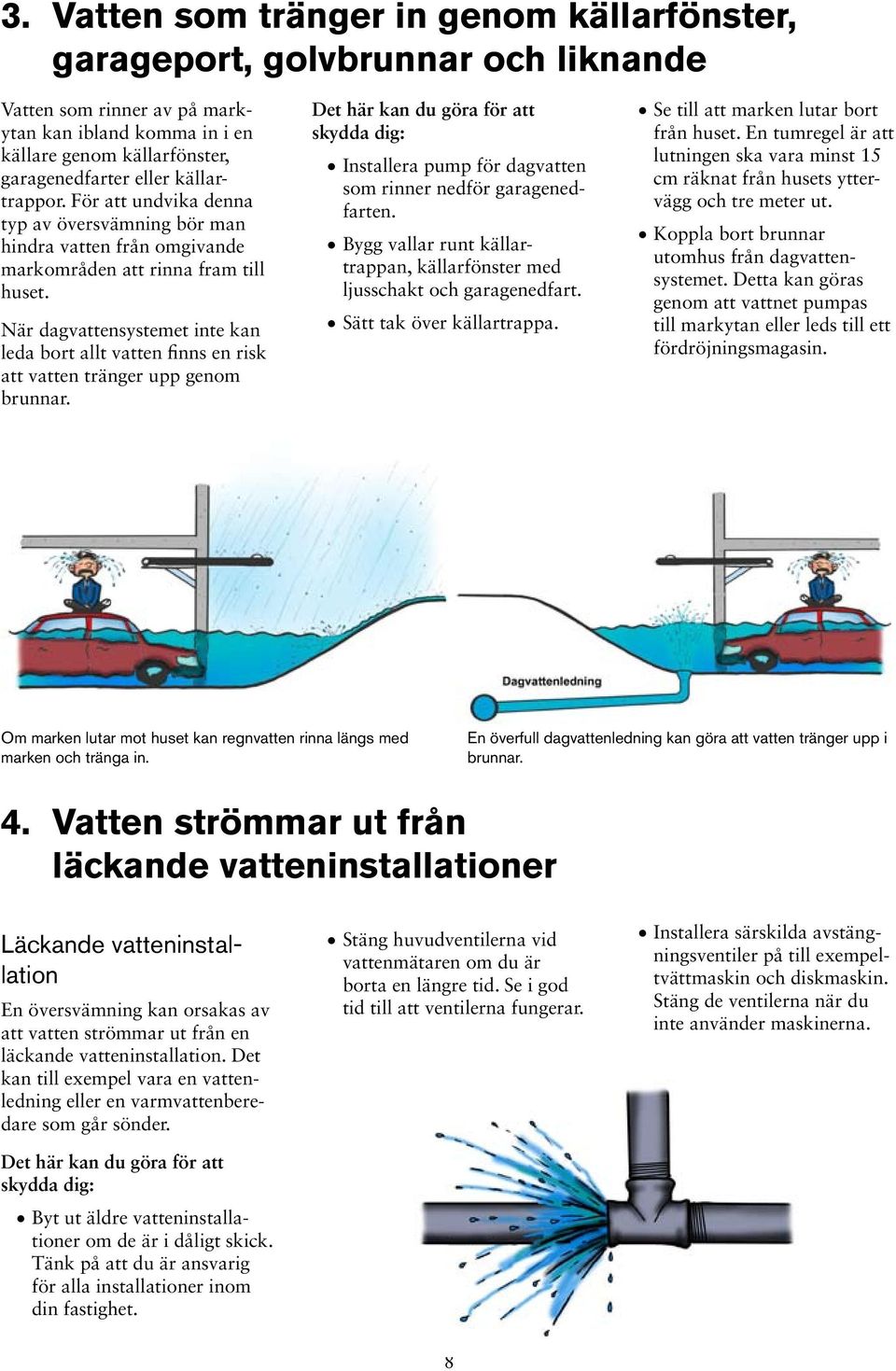 När dagvattensystemet inte kan leda bort allt vatten finns en risk att vatten tränger upp genom brunnar.