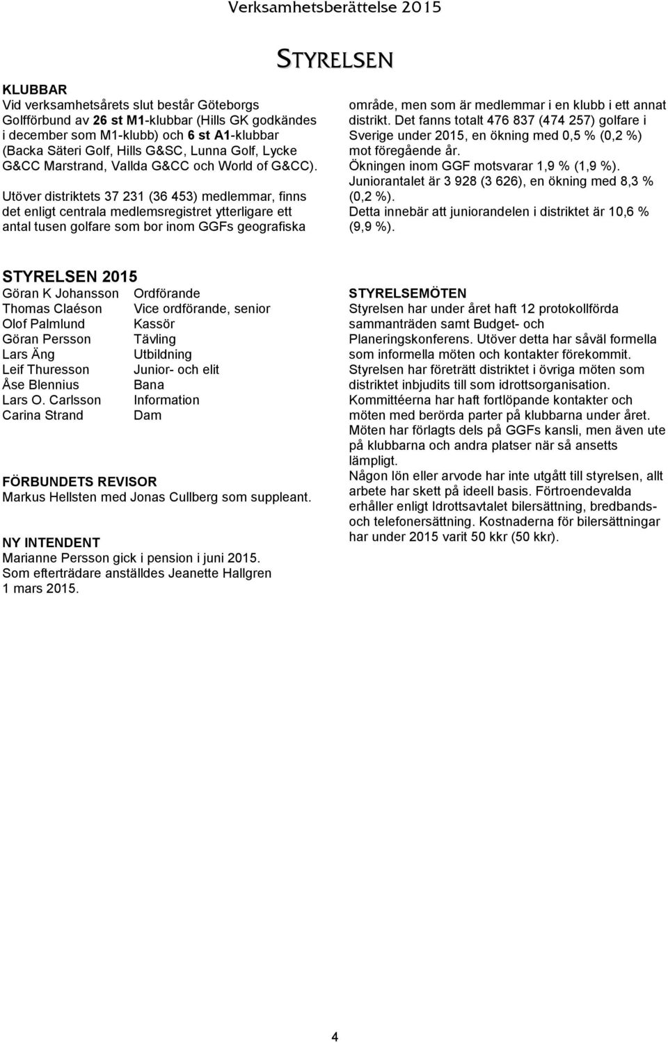 Utöver distriktets 37 231 (36 453) medlemmar, finns det enligt centrala medlemsregistret ytterligare ett antal tusen golfare som bor inom GGFs geografiska STYRELSEN område, men som är medlemmar i en