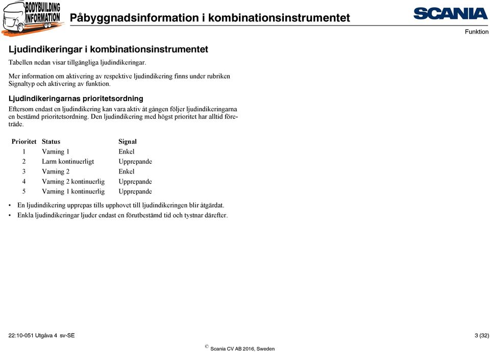 Ljudindikeringarnas prioritetsordning Eftersom endast en ljudindikering kan vara aktiv åt gången följer ljudindikeringarna en bestämd prioritetsordning.