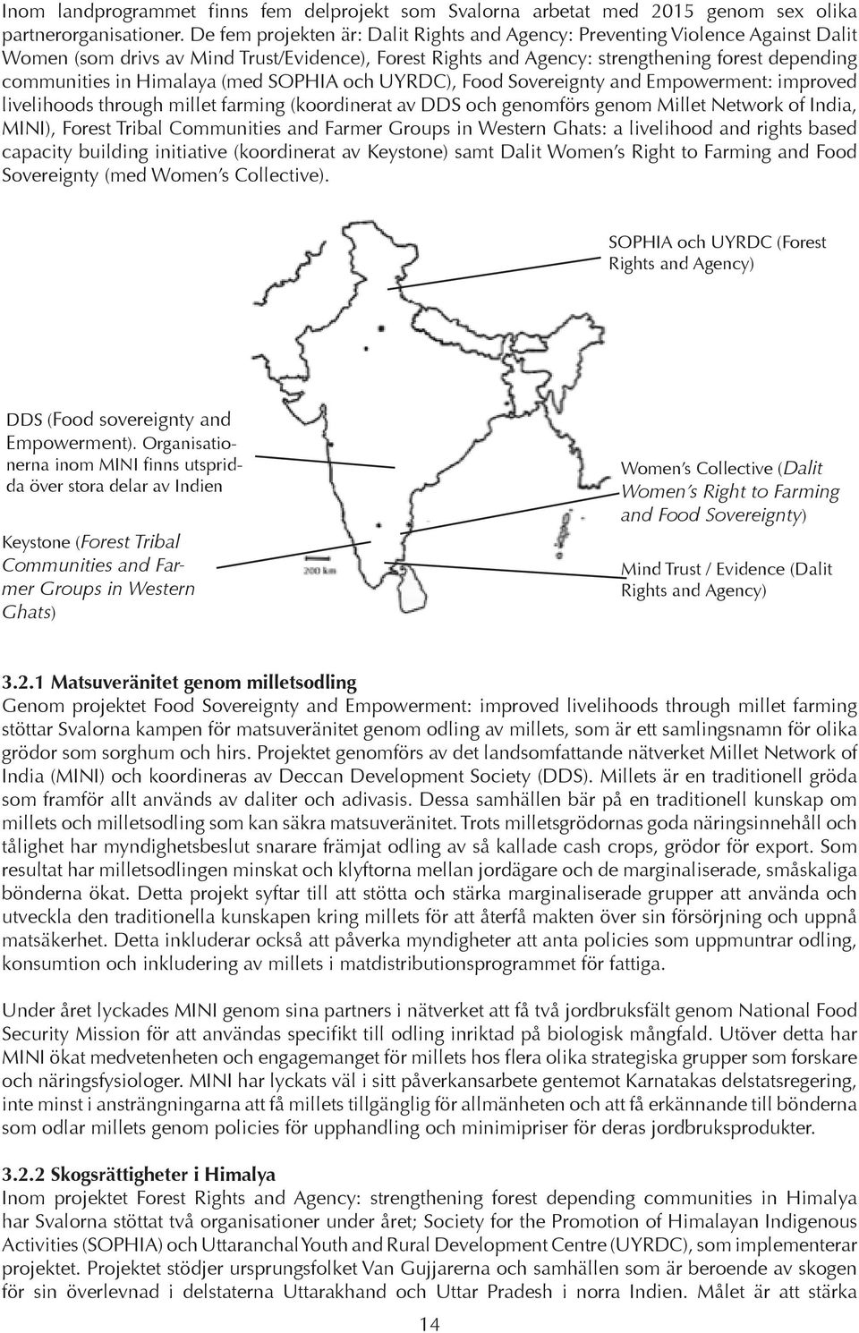 Himalaya (med SOPHIA och UYRDC), Food Sovereignty and Empowerment: improved livelihoods through millet farming (koordinerat av DDS och genomförs genom Millet Network of India, MINI), Forest Tribal