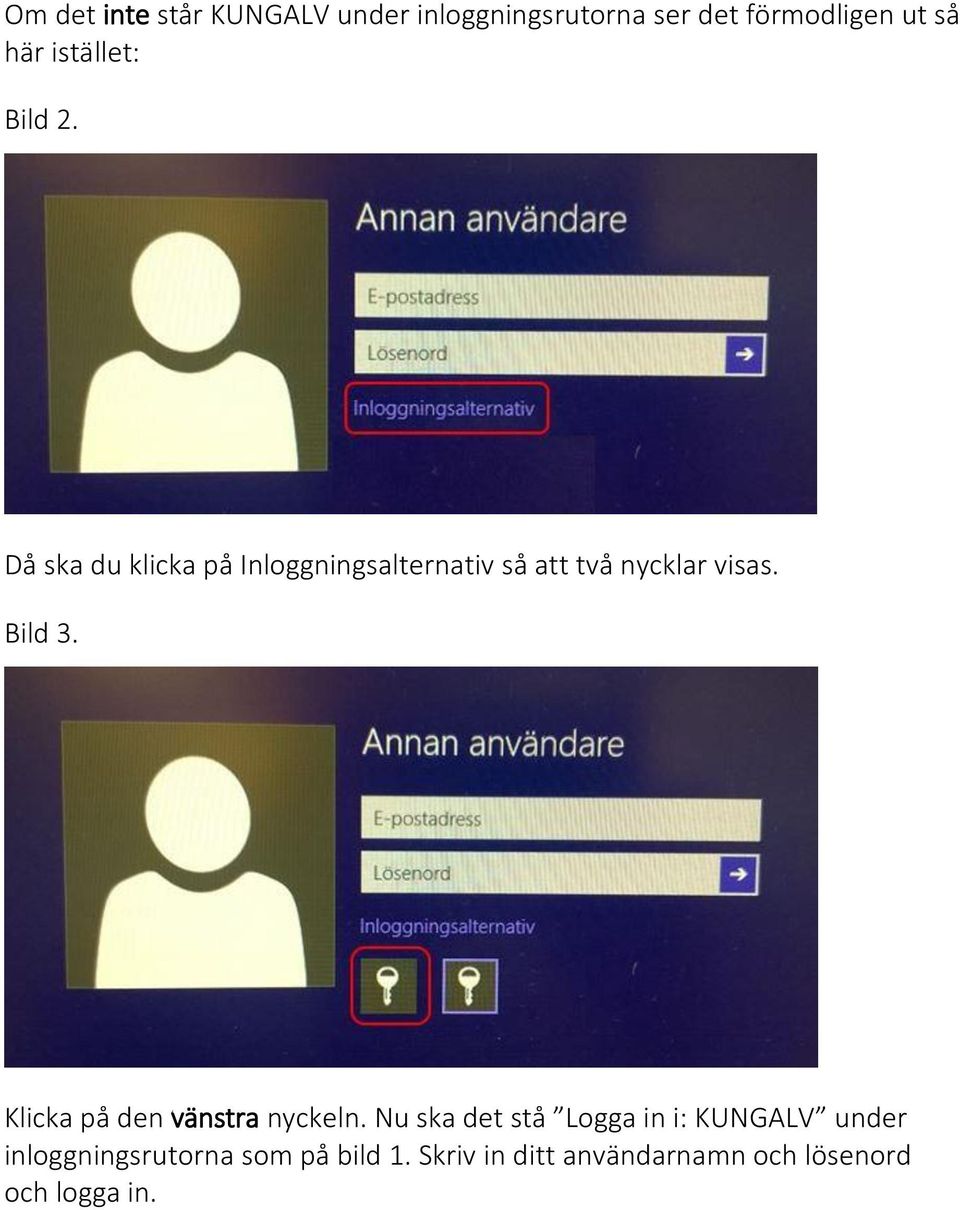 Då ska du klicka på Inloggningsalternativ så att två nycklar visas. Bild 3.