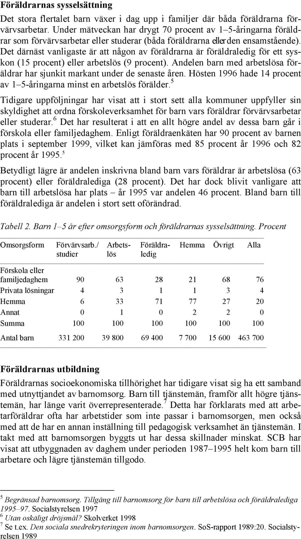 Det därnäst vanligaste är att någon av föräldrarna är föräldraledig för ett syskon (15 procent) eller arbetslös (9 procent).