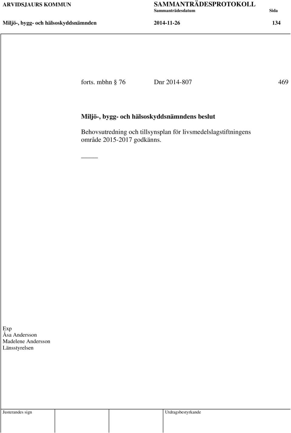 beslut Behovsutredning och tillsynsplan för