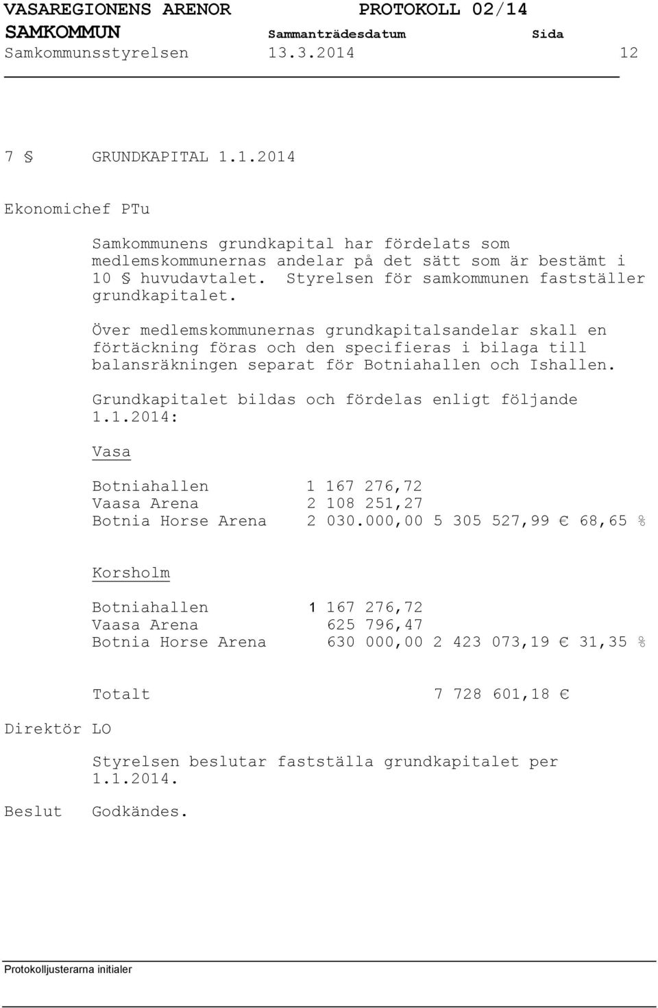 Över medlemskommunernas grundkapitalsandelar skall en förtäckning föras och den specifieras i bilaga till balansräkningen separat för Botniahallen och Ishallen.