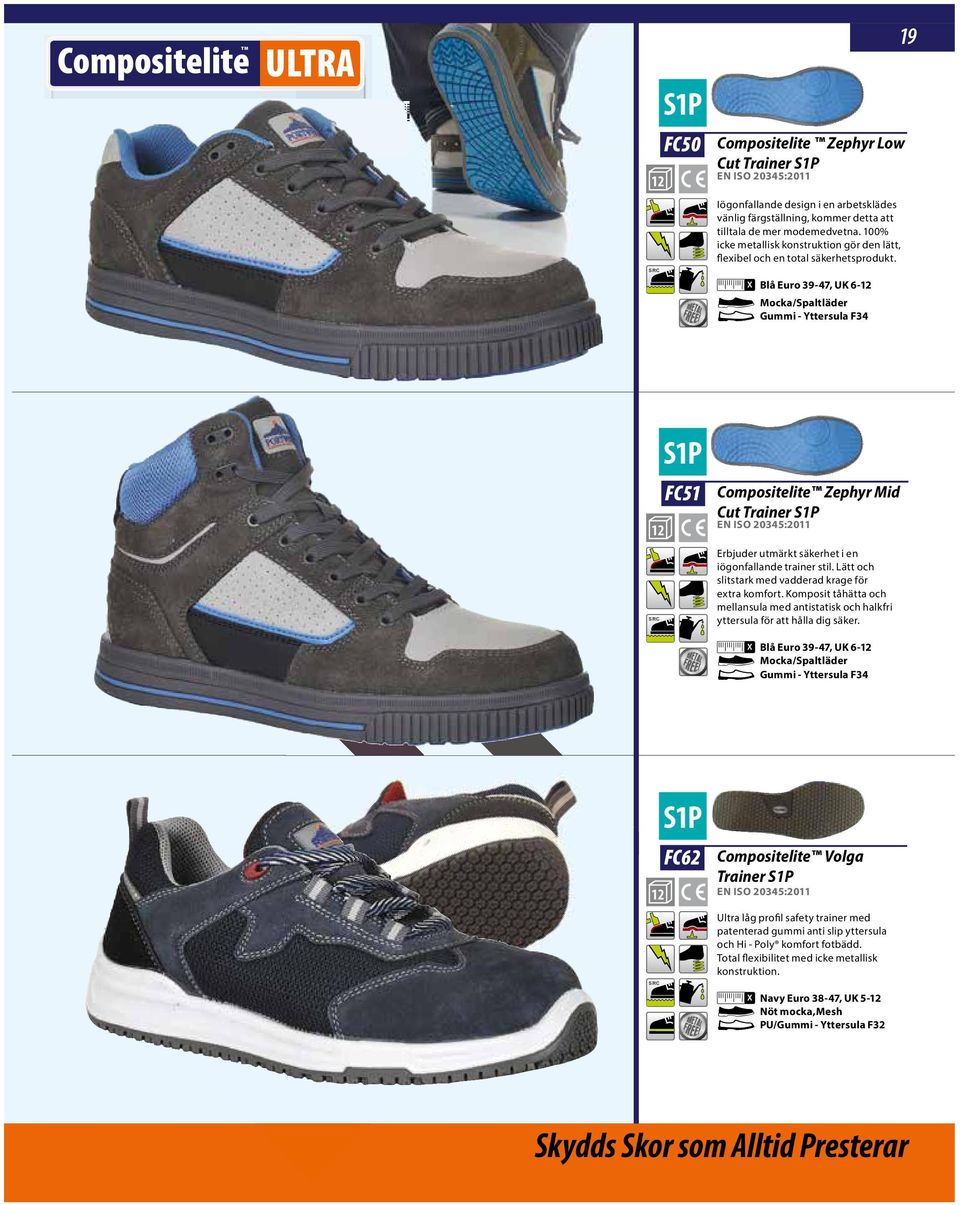 Blå Euro 39-47, UK 6- Mocka/ Gummi - Yttersula F34 FC51 Compositelite Zephyr Mid Cut Trainer Erbjuder utmärkt säkerhet i en iögonfallande trainer stil.