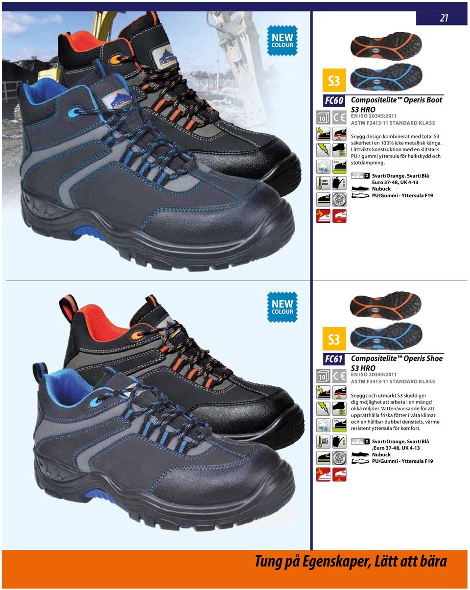 300 C Svart/Orange, Svart/Blå Euro 37-48, UK 4-13 Nubuck PU/Gummi - Yttersula F19 NEW COLOUR S3 FC61 Compositelite Operis Shoe S3 AS F2413-11 STANDARD KLASS Snyggt och utmärkt S3 skydd