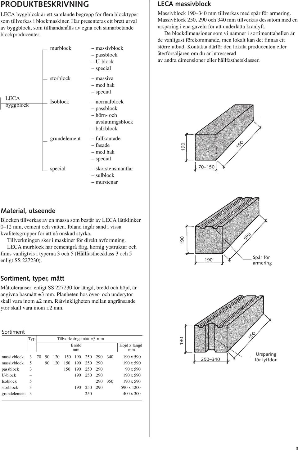 LECA byggblock murblock storblock Isoblock grundelement special massivblock passblock U-block special massiva med hak special normalblock passblock hörn- och avslutningsblock balkblock fullkantade