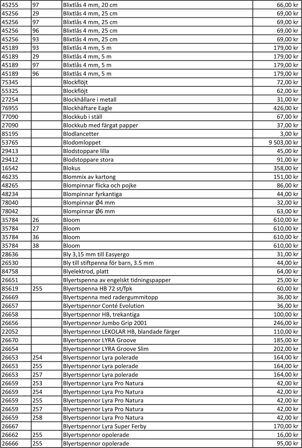 62,00 kr 27254 Blockhållare i metall 31,00 kr 76955 Blockhäftare Eagle 426,00 kr 77090 Blockkub i ställ 67,00 kr 27090 Blockkub med färgat papper 37,00 kr 85195 Blodlancetter 3,00 kr 53765