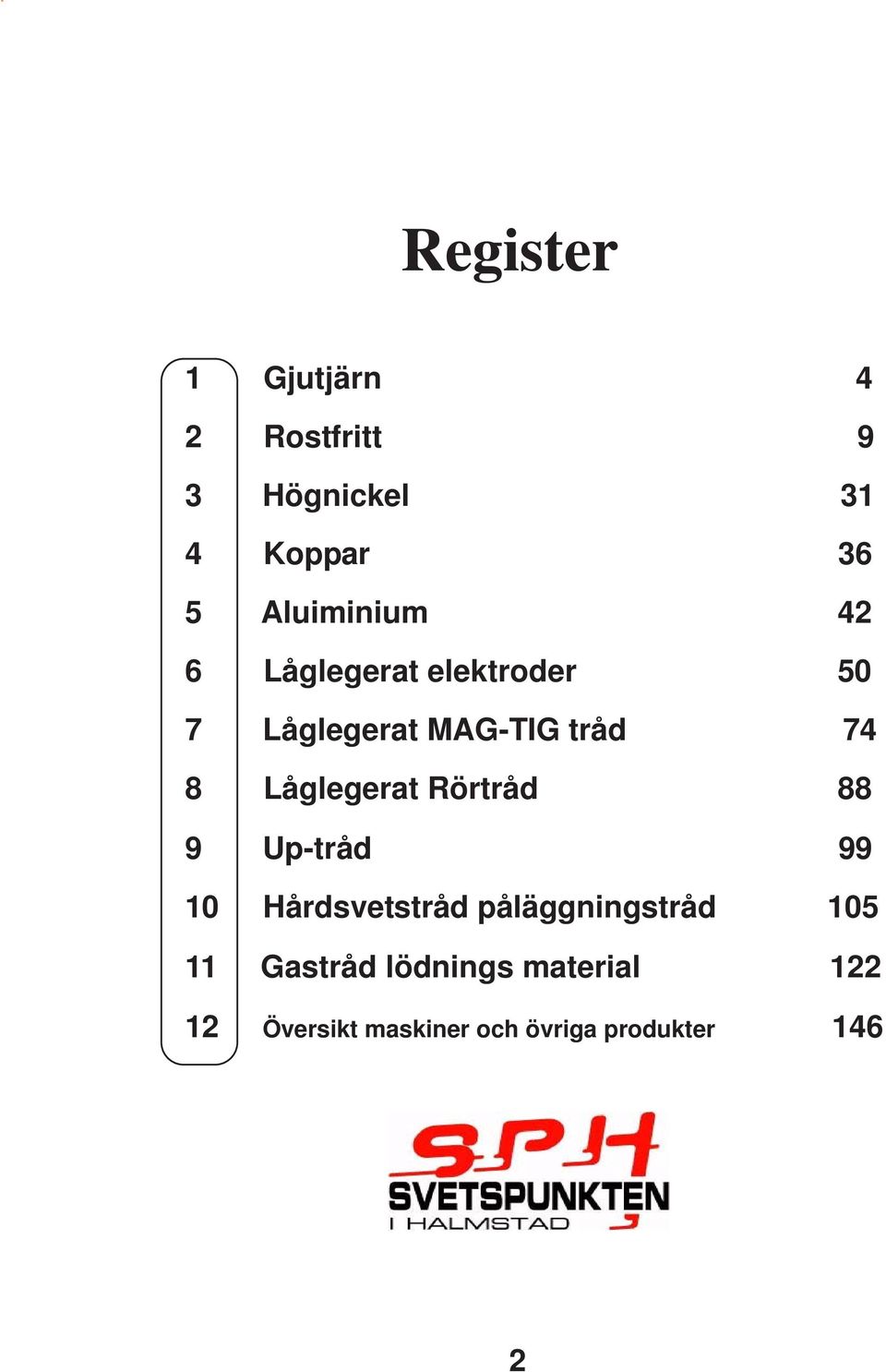 Låglegerat Rörtråd 88 9 Up-tråd 99 10 Hårdsvetstråd påläggningstråd 105