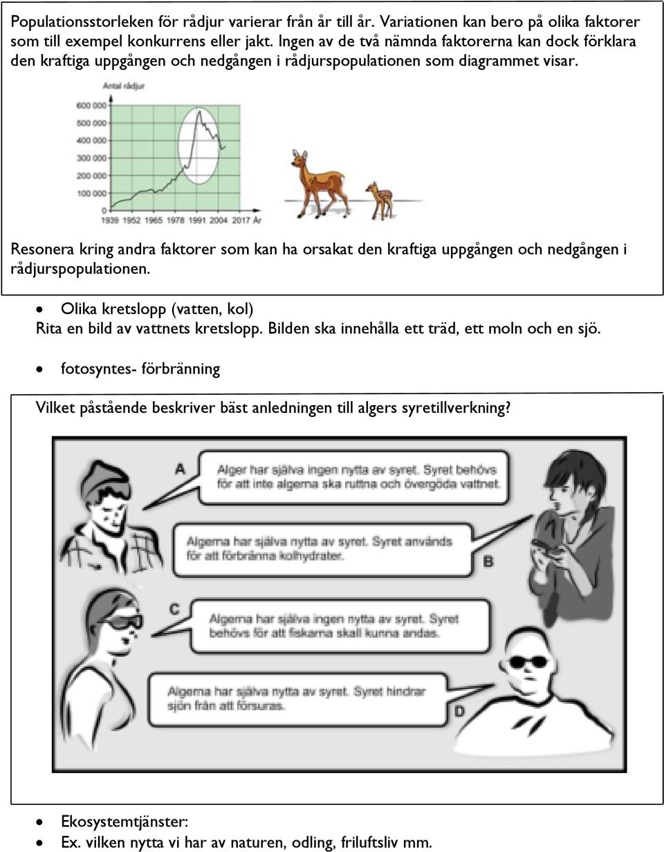 Resonera kring andra faktorer som kan ha orsakat den kraftiga uppgången och nedgången i rådjurspopulationen.