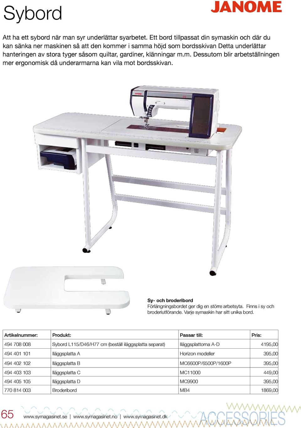 Sy- och broderibord Förlängningsbordet ger dig en större arbetsyta. Finns i sy och broderiutförande. Varje symaskin har sitt unika bord.