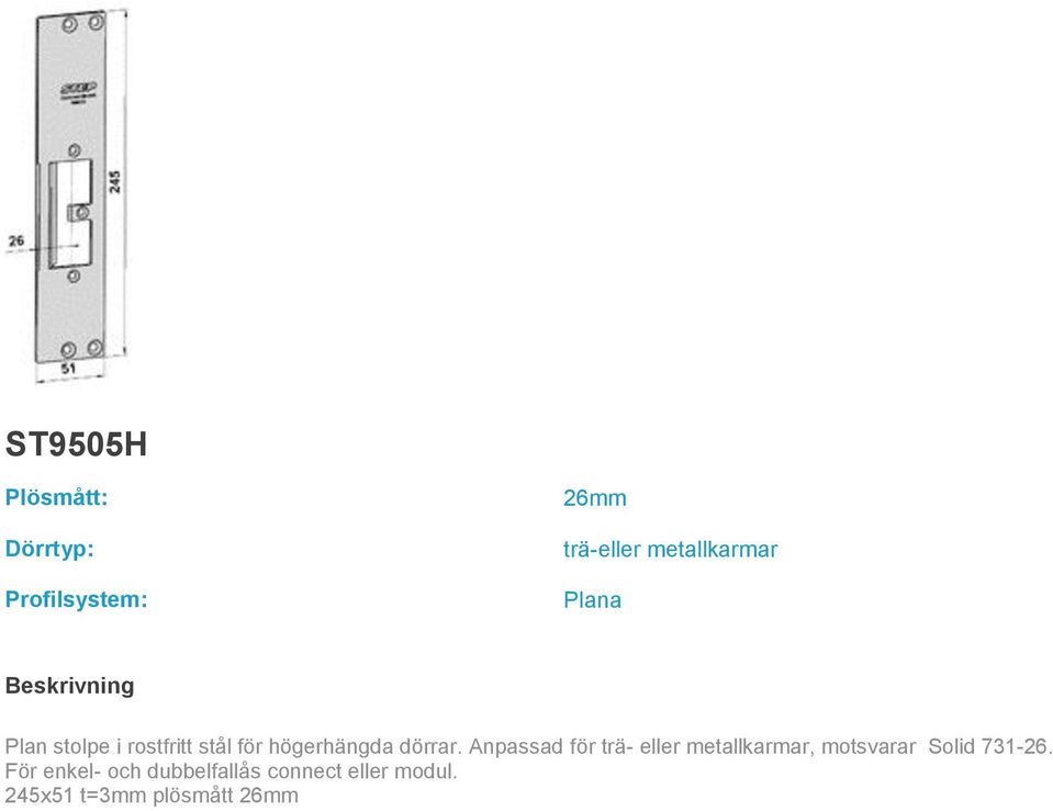 Anpassad för trä- eller metallkarmar, motsvarar Solid
