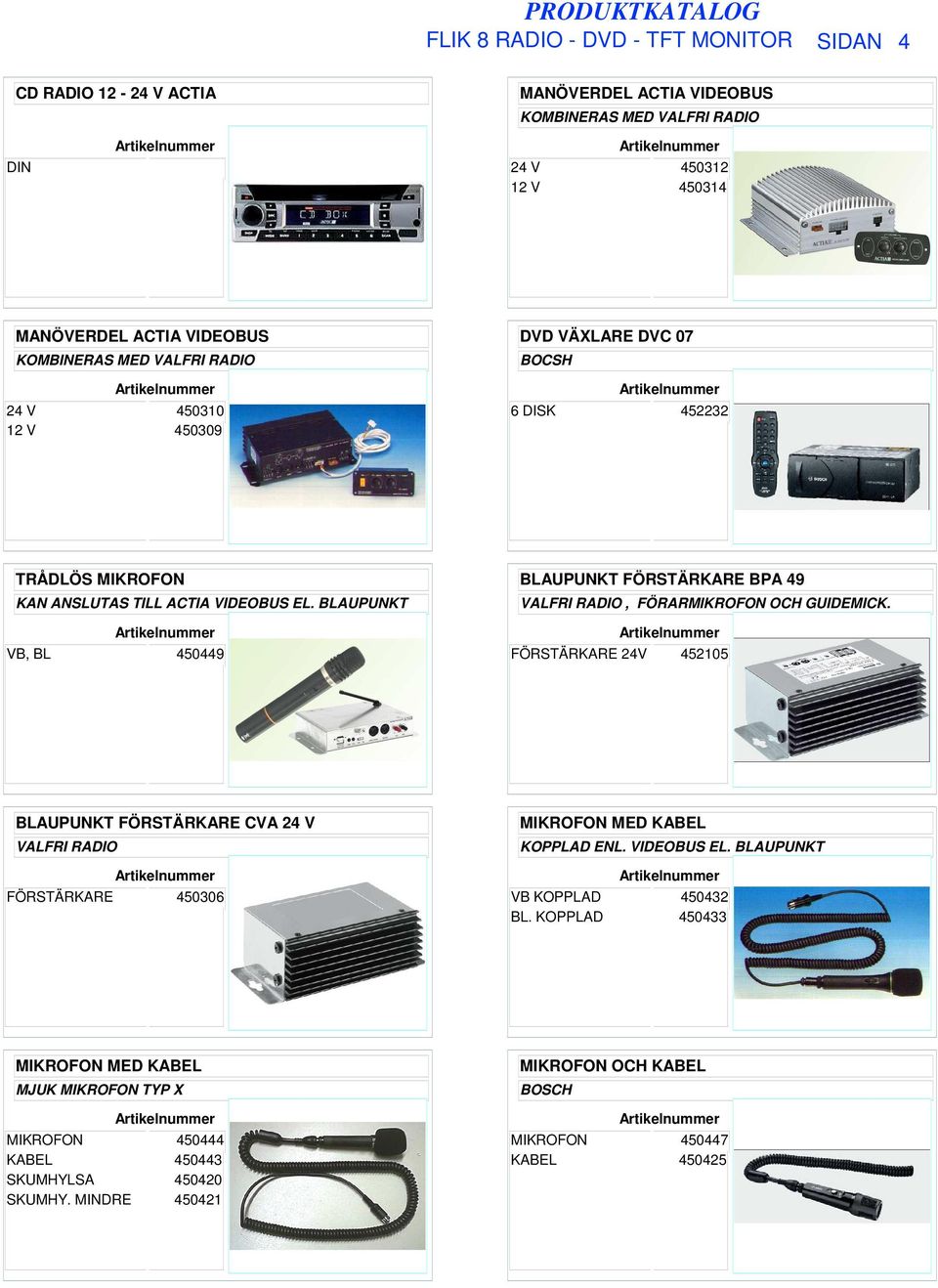 VB, BL 450449 FÖRSTÄRKARE 24V 452105 BLAUPUNKT FÖRSTÄRKARE CVA VALFRI RADIO FÖRSTÄRKARE 450306 MIKROFON MED KABEL KOPPLAD ENL. VIDEOBUS EL. BLAUPUNKT VB KOPPLAD 450432 BL.