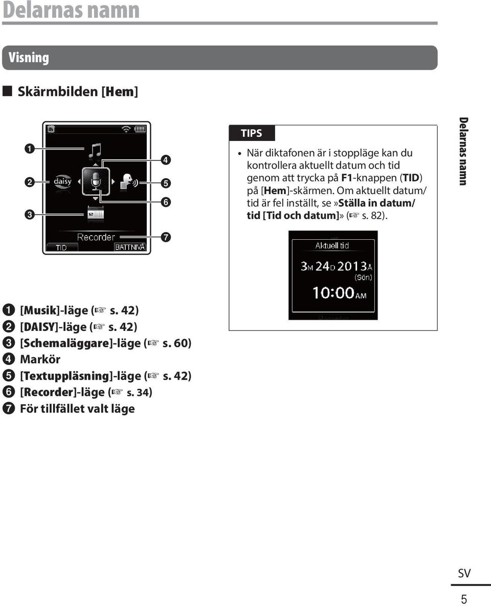 Om aktuellt datum/ tid är fel inställt, se»ställa in datum/ tid [Tid och datum]» ( s. 82).