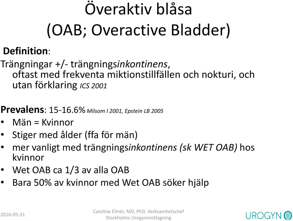 6% Milsom I 2001, Epstein LB 2005 Män = Kvinnor Stiger med ålder (ffa för män) mer vanligt med