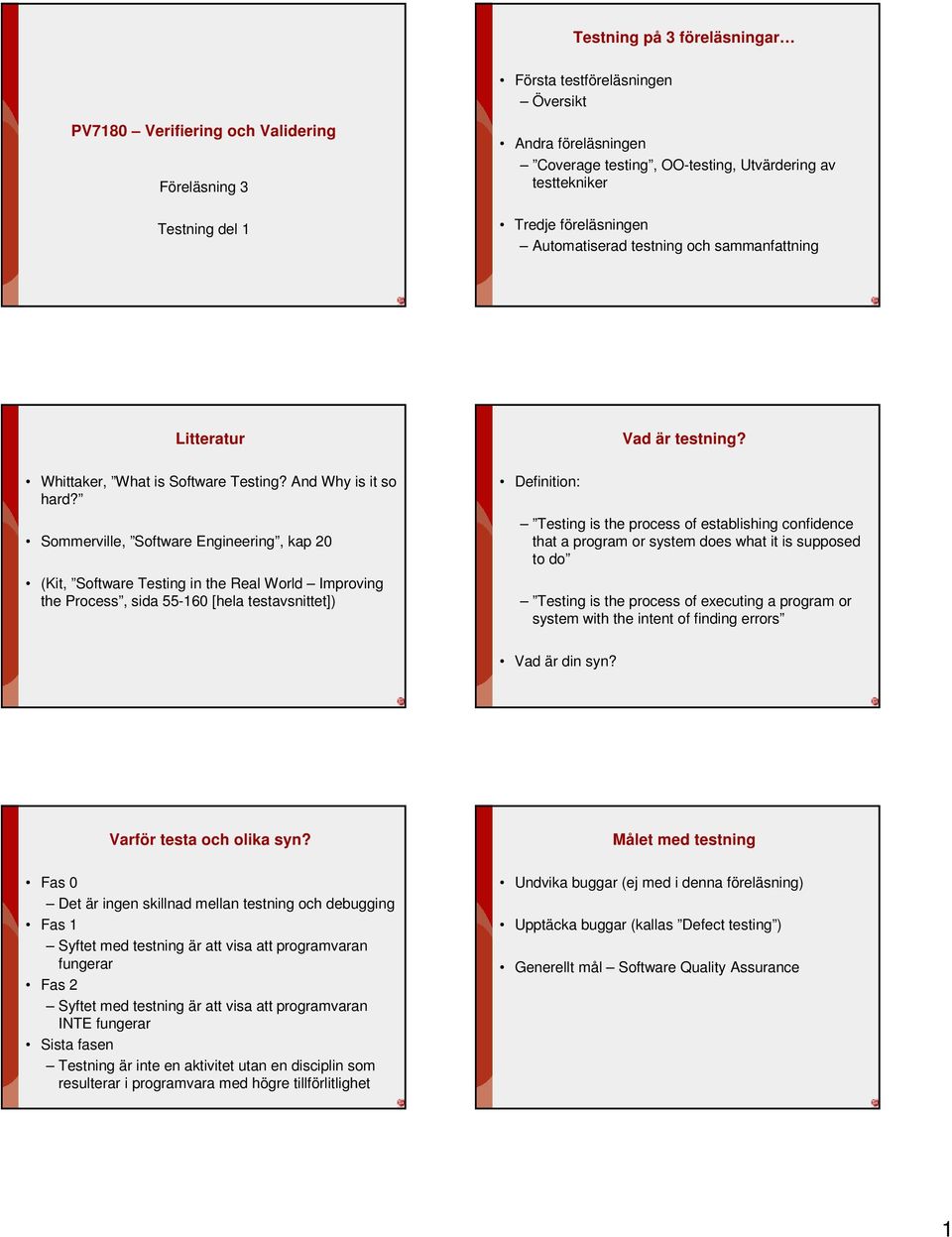 Sommerville, Software Engineering, kap 20 (Kit, Software ing in the Real World Improving the Process, sida 55-160 [hela avsnittet]) Definition: Vad är ning?