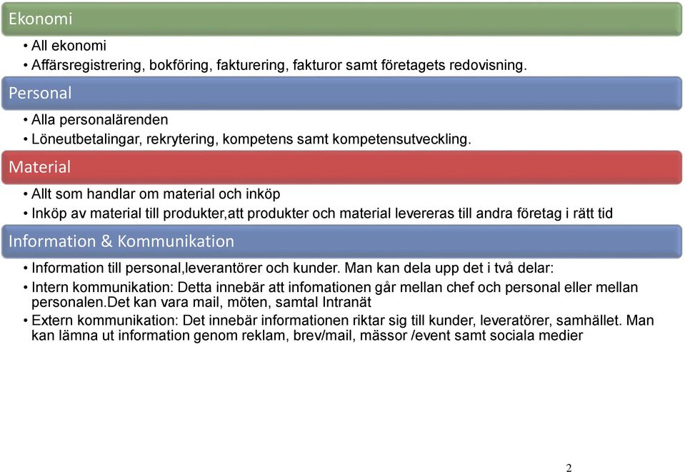 personal,leverantörer och kunder. Man kan dela upp det i två delar: Intern kommunikation: Detta innebär att infomationen går mellan chef och personal eller mellan personalen.