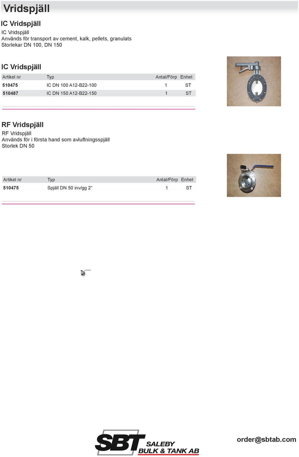 A12-B22-100 510487 IC DN 150 A12-B22-150 RF Vridspjäll RF Vridspjäll Används