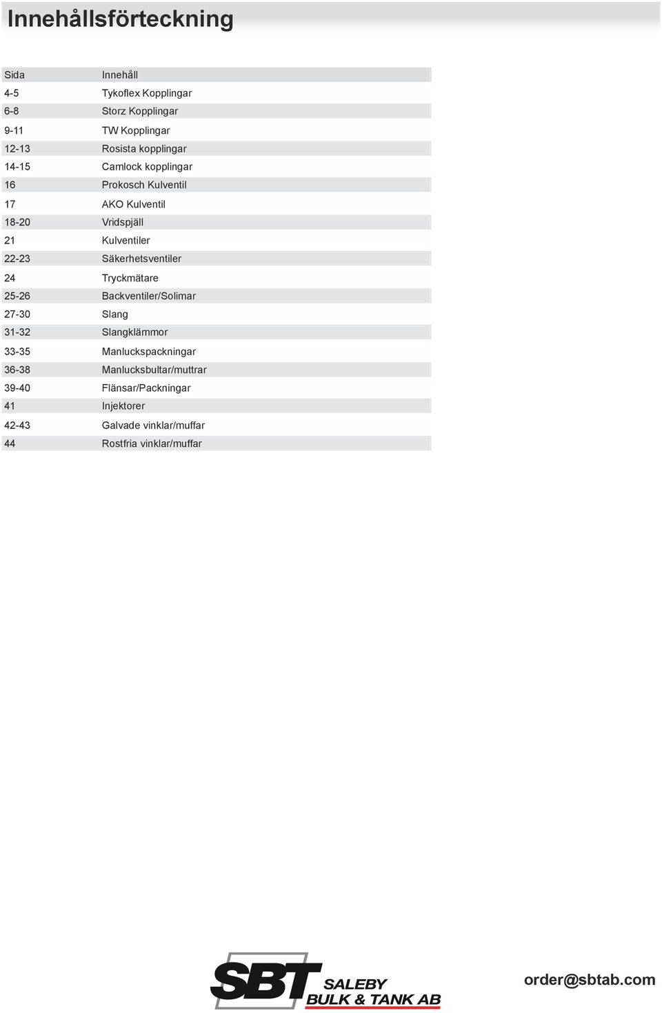 Säkerhetsventiler 24 Tryckmätare 25-26 Backventiler/Solimar 27-30 Slang 31-32 Slangklämmor 33-35 Manluckspackningar