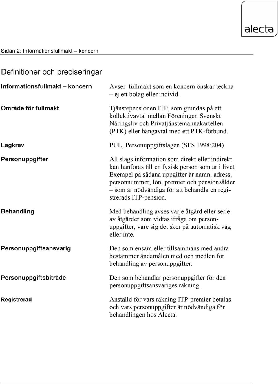 Lagkrav PUL, Personuppgiftslagen (SFS 1998:204) Personuppgifter Behandling Personuppgiftsansvarig Personuppgiftsbiträde Registrerad All slags information som direkt eller indirekt kan hänföras till