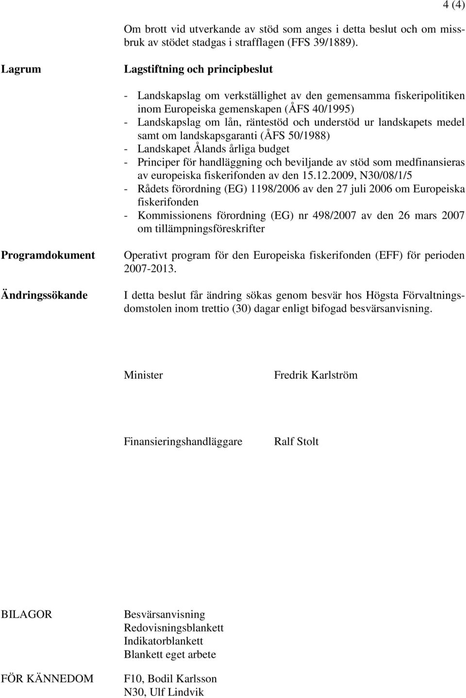 landskapets medel samt om landskapsgaranti (ÅFS 50/1988) - Landskapet Ålands årliga budget - Principer för handläggning och beviljande av stöd som medfinansieras av europeiska fiskerifonden av den 15.