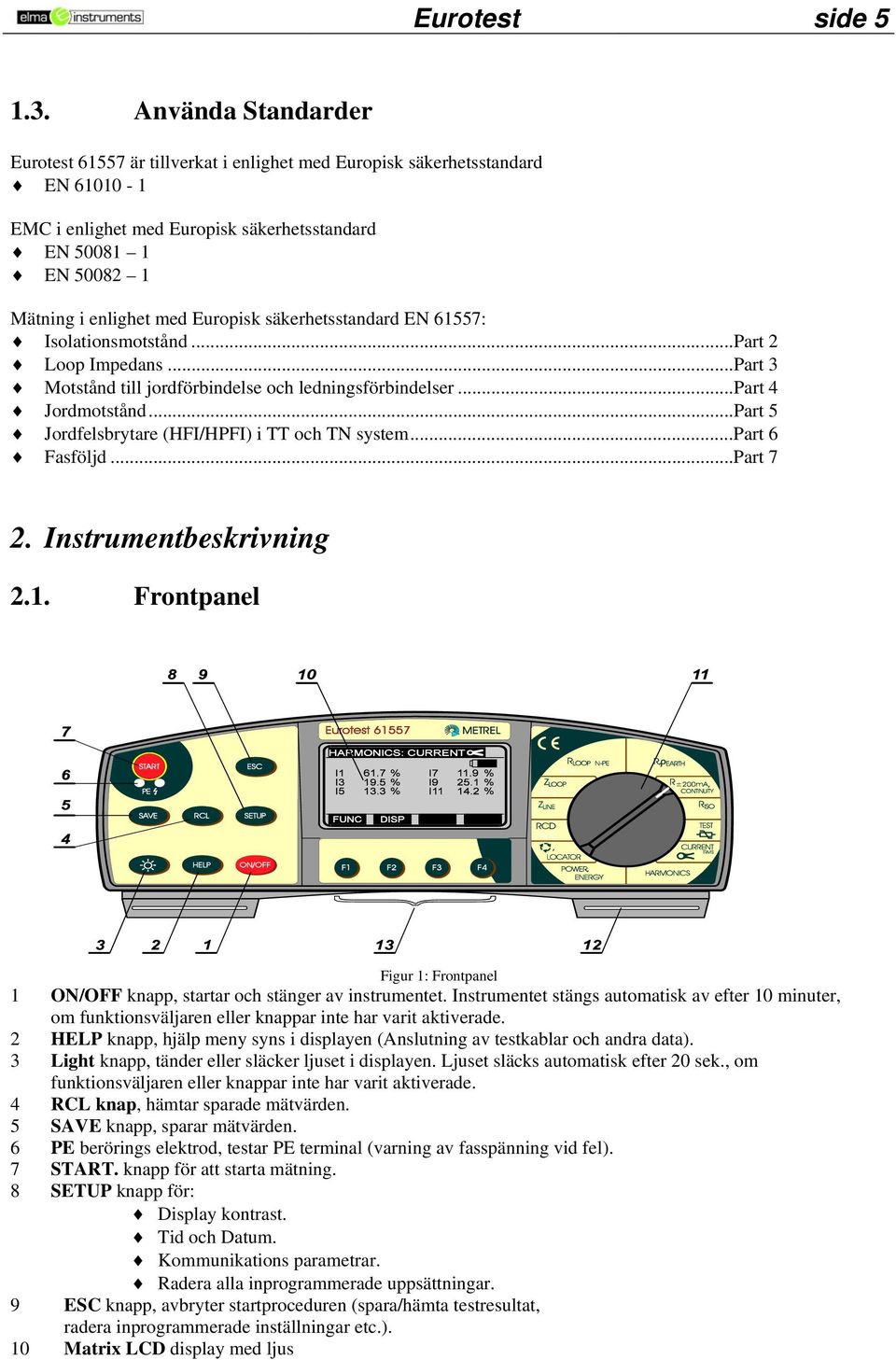 Europisk säkerhetsstandard EN 61557: Isolationsmotstånd...Part 2 Loop Impedans...Part 3 Motstånd till jordförbindelse och ledningsförbindelser...part 4 Jordmotstånd.
