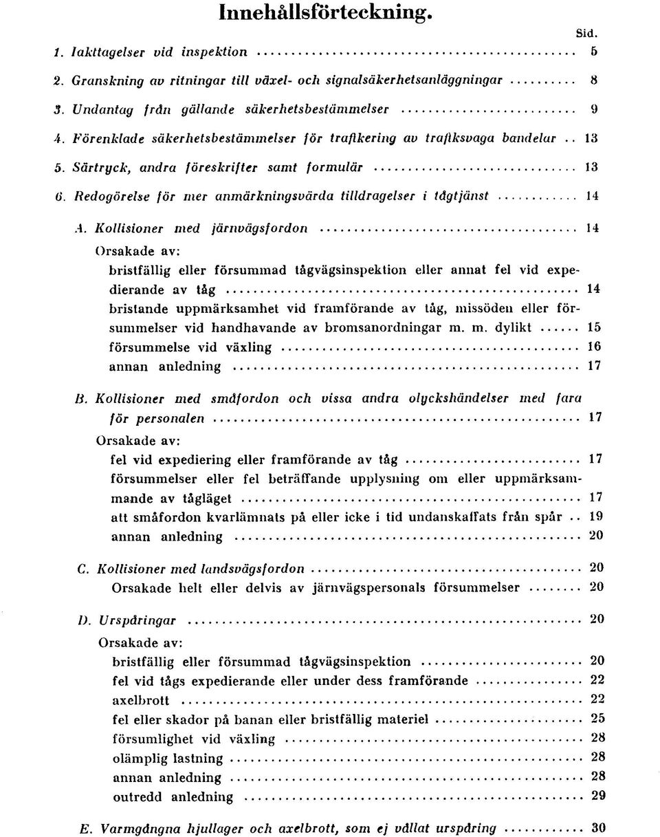 4. Kollisioner med jårnvågsfordon... 14 Orsakade av: bristfällig eller försummad tågvägsinspektion eller annat fel vid expedierande av tåg.